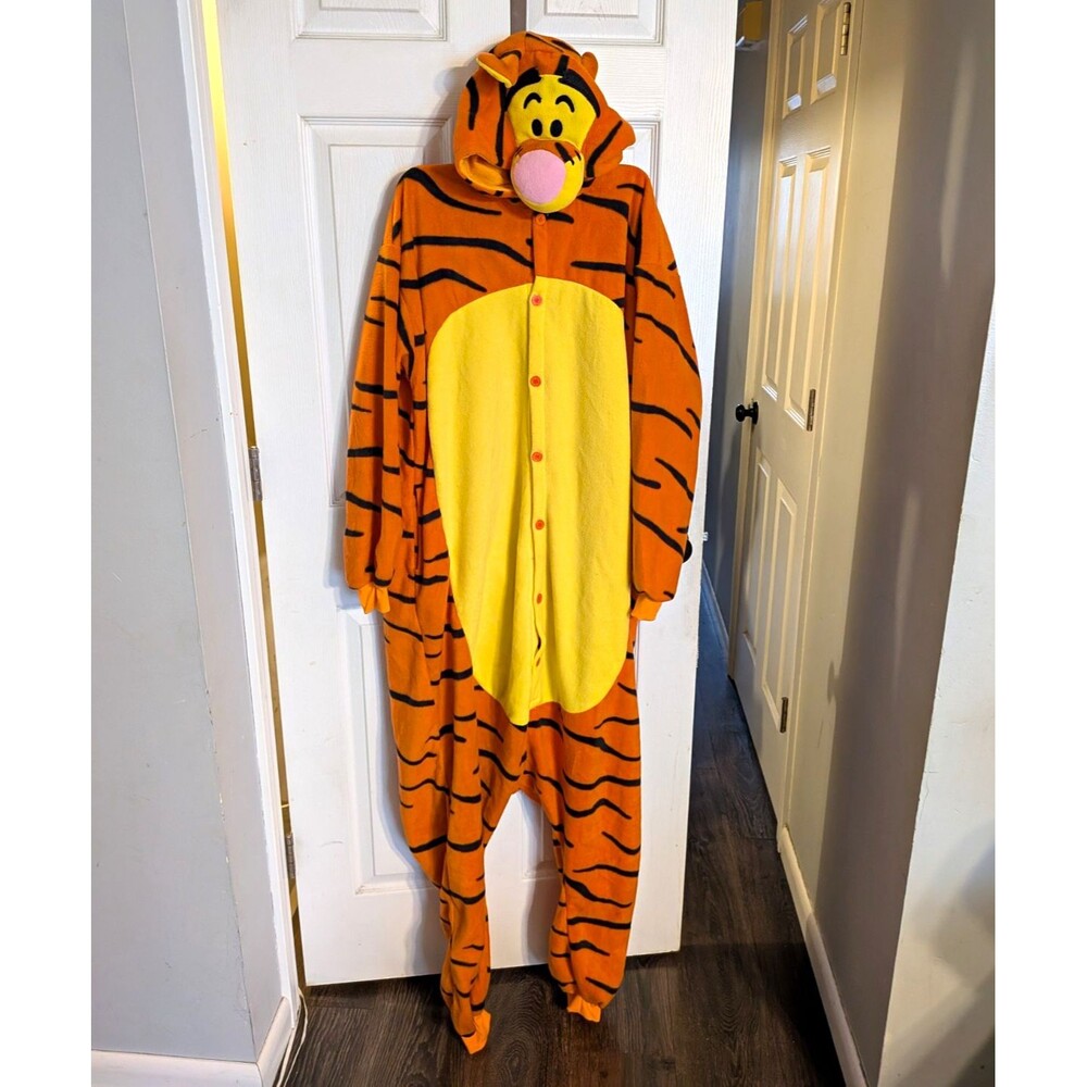 Disney Tigger Hooded One-Piece Pajama Costume Orange/Yellow/Black XL